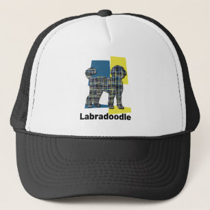 Labradoodle Cute Dog Silhouette Tricolour Grid Trucker Hat