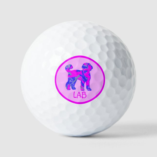 Labradoodle Cute Pink Dog Silhouette Monogram Golf Balls (Front)