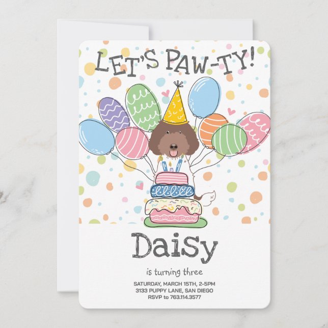 Labradoodle Dog Birthday Party Invitation (Front)