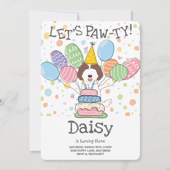 Labradoodle Dog Birthday Party Invitation (Front)