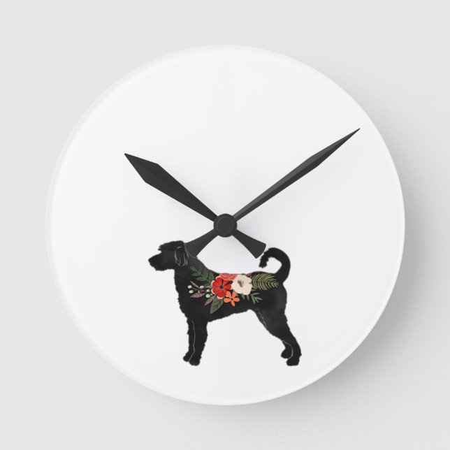 Labradoodle  Dog Breed Boho Floral Silhouette Round Clock (Front)