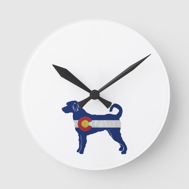 Labradoodle Dog Breed Silhouette Colorado Flag Round Clock (Front)