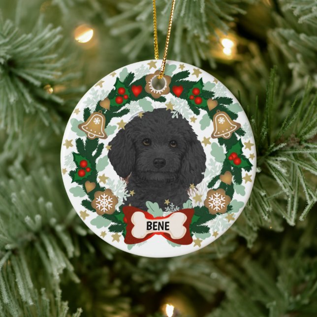 Labradoodle Dog Christmas Cute Dog Cookie Wreath Ceramic Ornament (Tree)