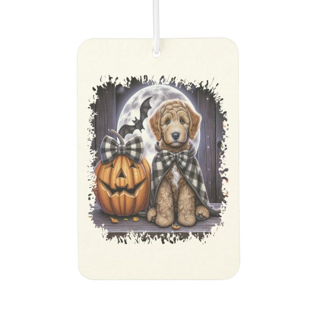 Labradoodle Dog Halloween Square Car Air Freshener (Front)