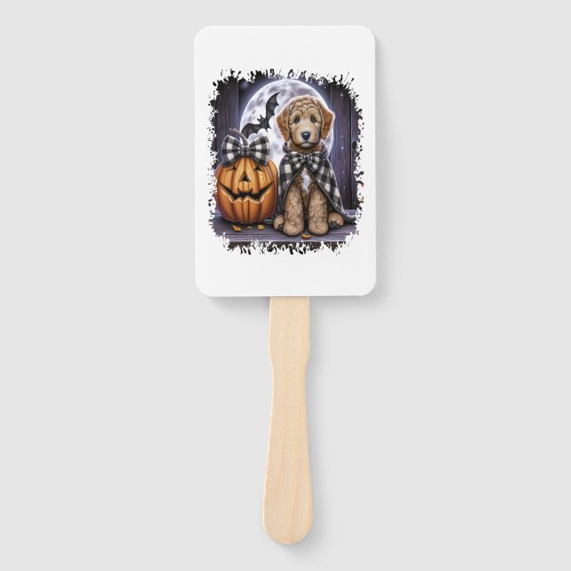 Labradoodle Dog Halloween Square Hand Fan (Front)