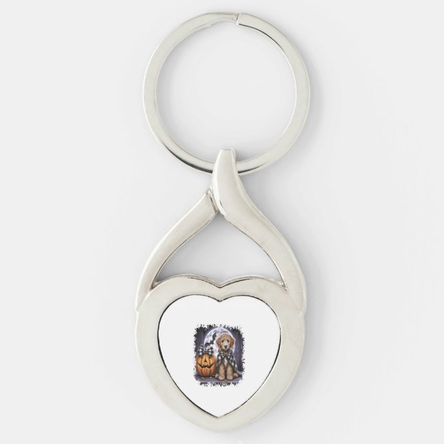 Labradoodle Dog Halloween Square Key Ring (Front)