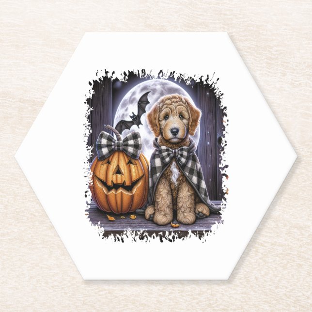 Labradoodle Dog Halloween Square Paper Coaster (Front)