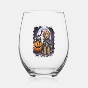 Labradoodle Dog Halloween Square Stemless Wine Glass