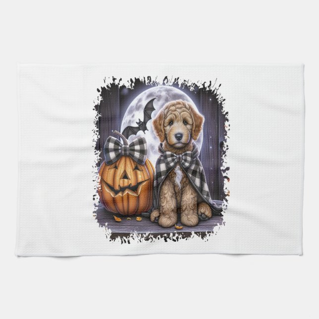 Labradoodle Dog Halloween Square Tea Towel (Horizontal)