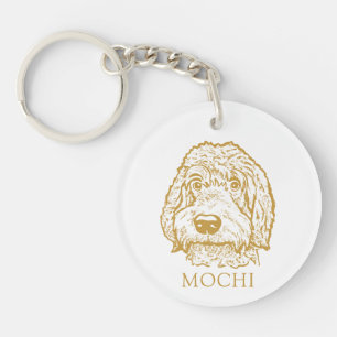 Labradoodle Dog Hand Drawing Personalised Key Ring