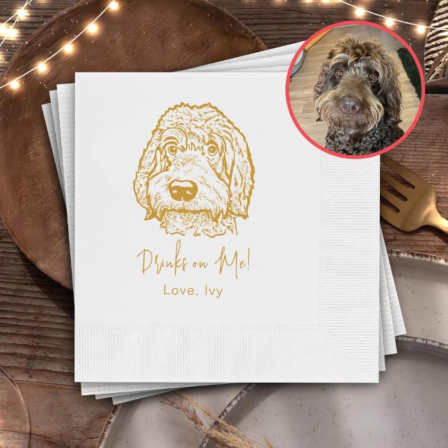 Labradoodle Dog Hand Drawing Personalised Napkin (Creator Uploaded)