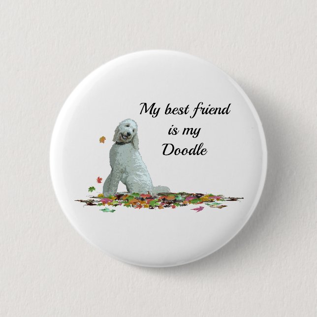 Labradoodle Dog In Leaves Dog Quote Pin Button (Front)