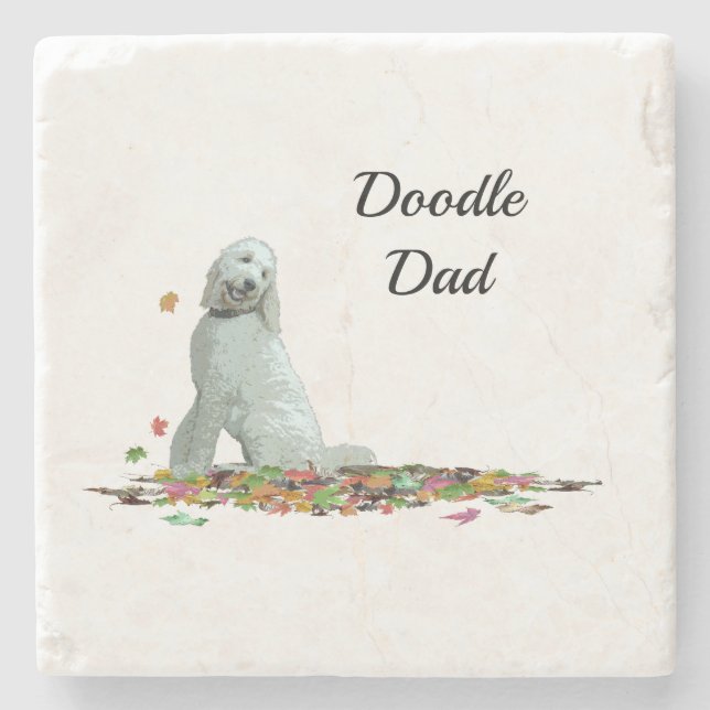 Labradoodle Dog In Leaves Stone Coaster (Front)