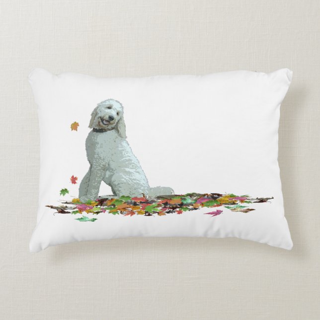 Labradoodle Dog In Leaves Throw Pillow (Front)