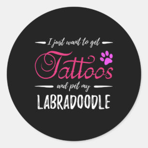 Labradoodle Dog Lover Tattoo Funny Dog Mum Gift Id Classic Round Sticker