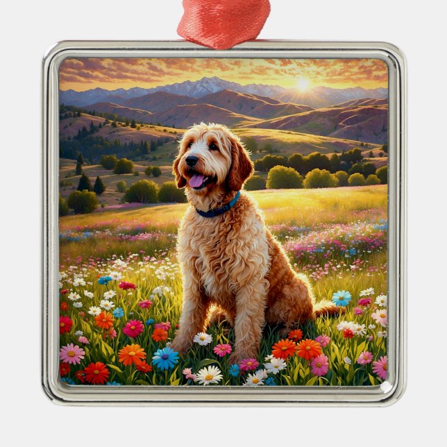 Labradoodle dog metal ornament (Front)