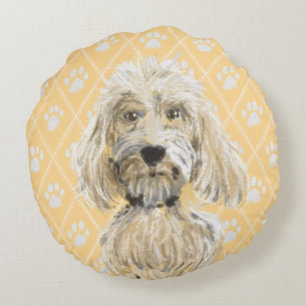 Labradoodle Dog Paintings / Labradoodle Love Round Cushion