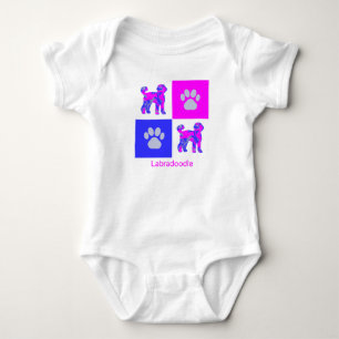 Labradoodle Dog & Paw Pink and Blue Baby Bodysuit