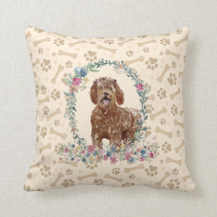 Labradoodle Dog Paw Print & Floral Cute Cushion