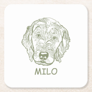 Labradoodle Dog personalised Hand Drawing Square Paper Coaster