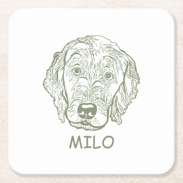 Labradoodle Dog personalised Hand Drawing Square Paper Coaster (Front)