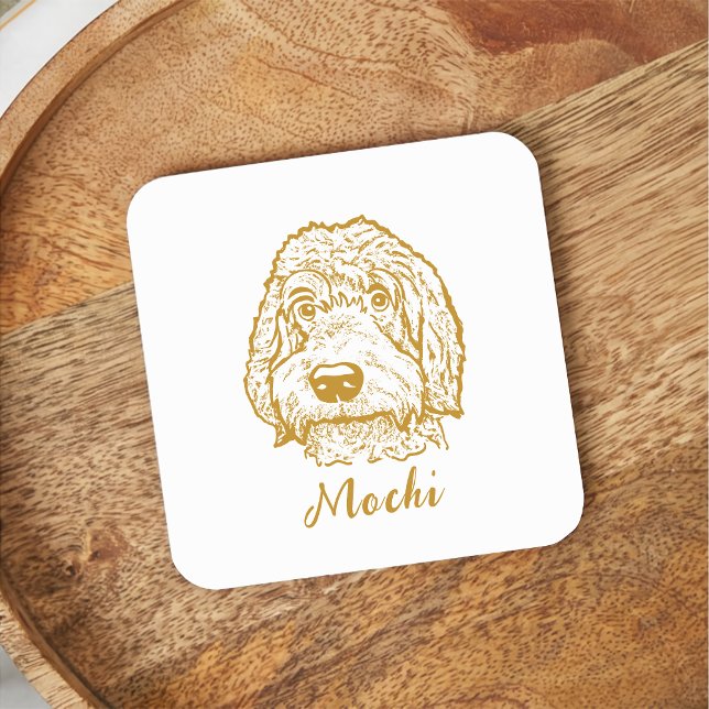 Labradoodle Dog Personalised Hand Drawing Square Paper Coaster (Creator Uploaded)