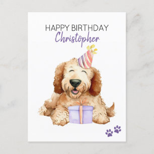 Labradoodle Dog Personalised Happy Birthday Postcard