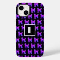 Labradoodle Dog Pink Blue Silhouette Mono Black