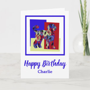 Labradoodle Dog Red Blue Yellow Birthday Card