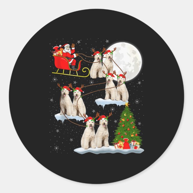 Labradoodle Dog Santa Sleigh Flying Funny Magical  Classic Round Sticker (Front)