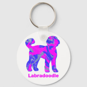 Labradoodle Dog Silhouette Crazy Hot Pink Key Ring
