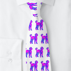 Labradoodle Dog Silhouette Crazy Hot Pink Tie