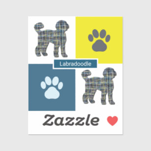 Labradoodle Dog Silhouette & Paw Y&B Grid Sticker