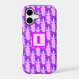 Labradoodle Dog Silhouette Pink & Blue Monogram