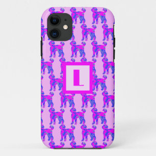 Labradoodle Dog Silhouette Pink & Blue Monogram iPhone 11 Case
