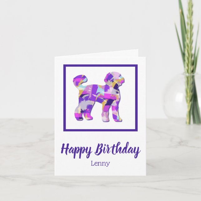 Labradoodle Dog Silhouette Purple PY&B Birthday Card (Front)