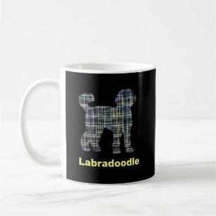 Labradoodle Dog Silhouette Yellow&Blue Grid Coffee Mug