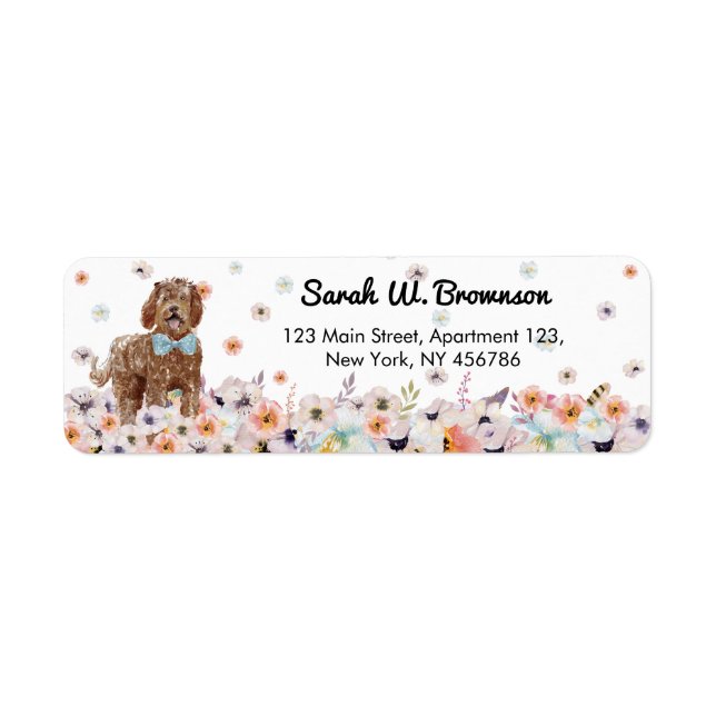 Labradoodle Dog with cute blue bowtie Return Address Label (Front)