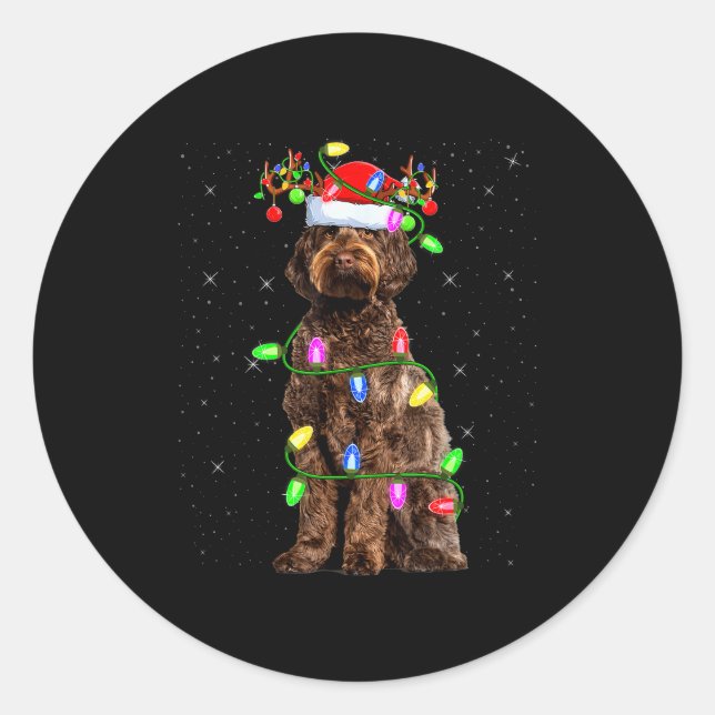 Labradoodle Dog Xmas Lighting Santa Labradoodle Ch Classic Round Sticker (Front)