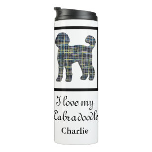 Labradoodle Dog Yellow & Blue Silhouette Thermal Tumbler