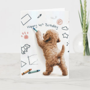 Labradoodle Doodling For 40th Birthday Card