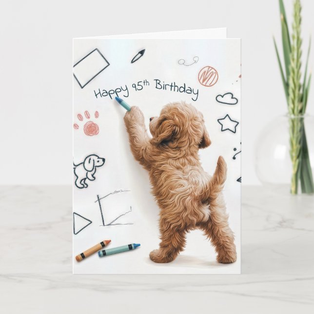 Labradoodle Doodling For 95th Birthday Card (Front)