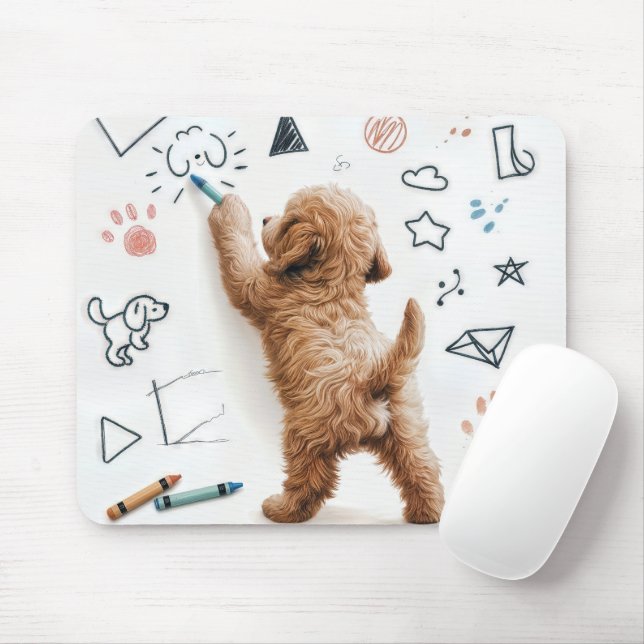 Labradoodle Doodling With Crayons Mouse Pad (With Mouse)