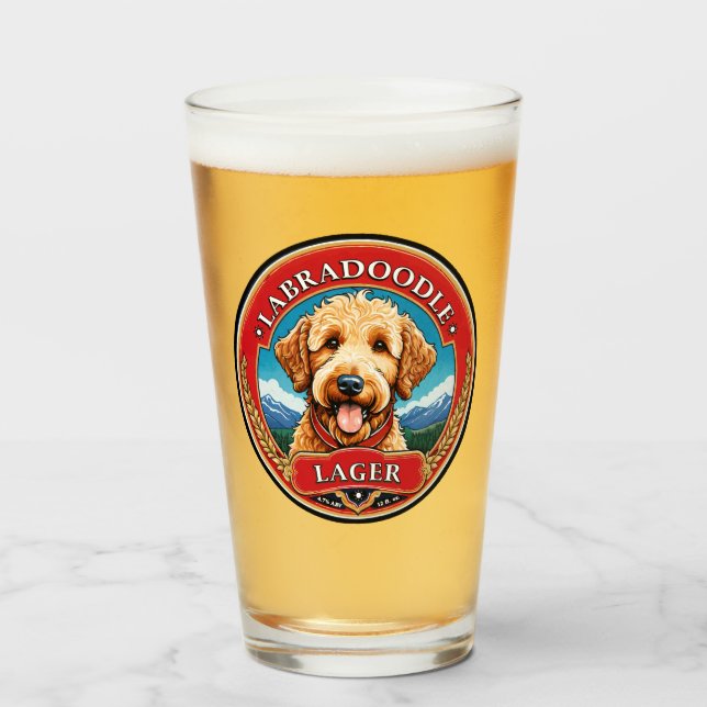 Labradoodle Golden Doodle Beer Glass (Front Filled)