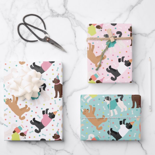 Labradoodle / Goldendoodle Birthday Party Wrapping Paper Sheet (Front)