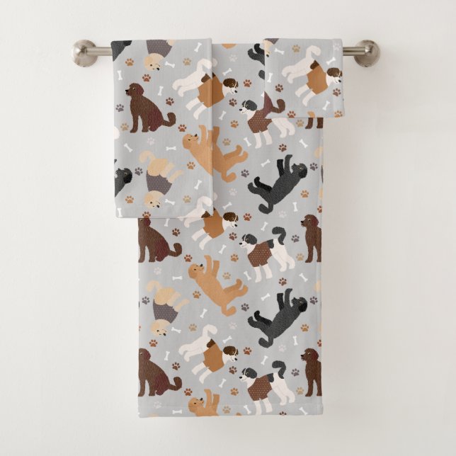 Labradoodle / Goldendoodle Bones and Paws Bath Tow Towel Set (Insitu)