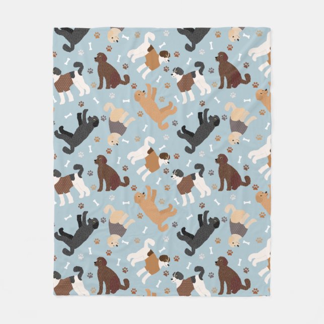 Labradoodle / Goldendoodle Bones and Paws Fleece Blanket (Front)