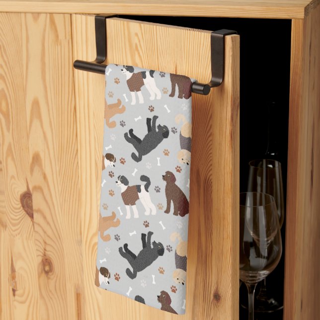 Labradoodle / Goldendoodle Bones and Paws Tea Towel (Thirds Fold)