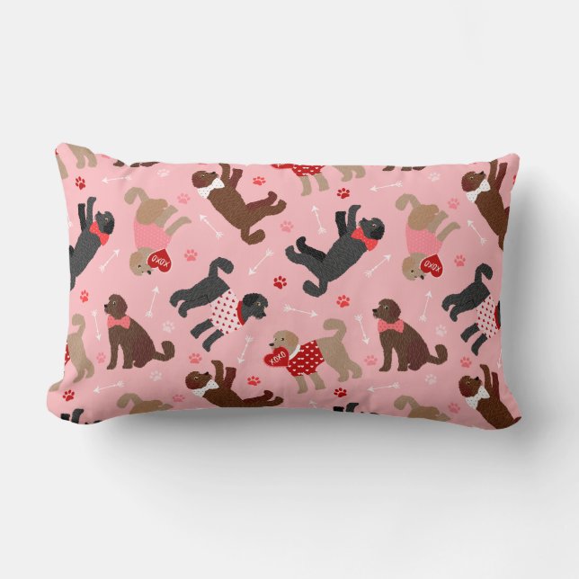 Labradoodle / Goldendoodle Valentine Pattern Lumbar Cushion (Front)