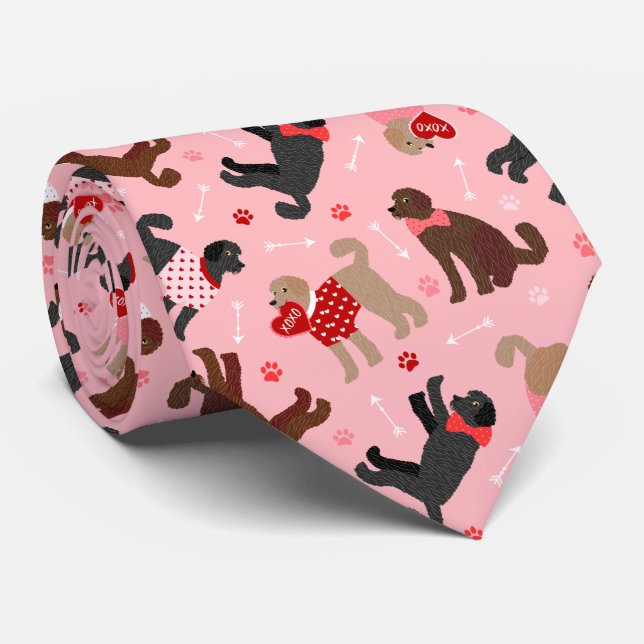Labradoodle / Goldendoodle Valentine Pattern Tie (Rolled)